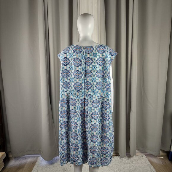 Jessica London Blue Ikat Linen Sheath Dress Plus Size | Empire Waist, Size 26W - Picture 4 of 13